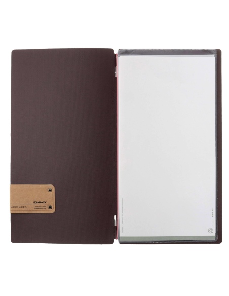 Porta Menu A4 SLIM (17,4x31,8 cm) etichetta PATCH "personalizzata" (minimo 18 pezzi) 2 buste (4 facciate) elastico rosso JUTA MA