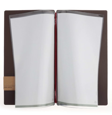Porta Menu A4 SLIM (17,4x31,8 cm) etichetta PATCH "personalizzata" (minimo 18 pezzi) 2 buste (4 facciate) elastico rosso JUTA MA