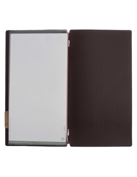 Porta Menu A4 SLIM (17,4x31,8 cm) etichetta PATCH "personalizzata" (minimo 18 pezzi) 2 buste (4 facciate) elastico rosso JUTA MA