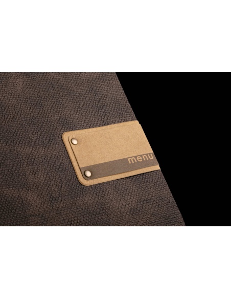 Porta Menu A4 (23,2x31,8 cm) etichetta PATCH "personalizzata" (minimo 18 pezzi) 2 buste (4 facciate) elastico rosso JUTA MARRONE
