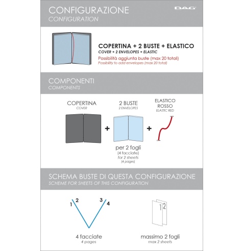 Porta Menu A4 (23,2x31,8 cm) etichetta PATCH "personalizzata" (minimo 18 pezzi) 2 buste (4 facciate) elastico rosso JUTA MARRONE