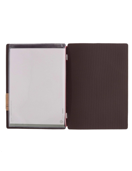 Porta Menu A5 (16,5x23,1 cm) etichetta PATCH "menu" 2 buste (4 facciate) elastico rosso JUTA MARRONE
