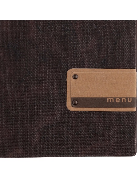 Porta Menu A5 (16,5x23,1 cm) etichetta PATCH "menu" 2 buste (4 facciate) elastico rosso JUTA MARRONE