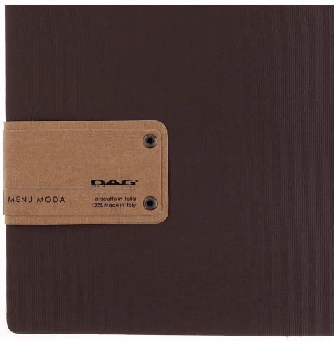 Porta Menu A5 (16,5x23,1 cm) etichetta PATCH "menu" 2 buste (4 facciate) elastico rosso JUTA MARRONE