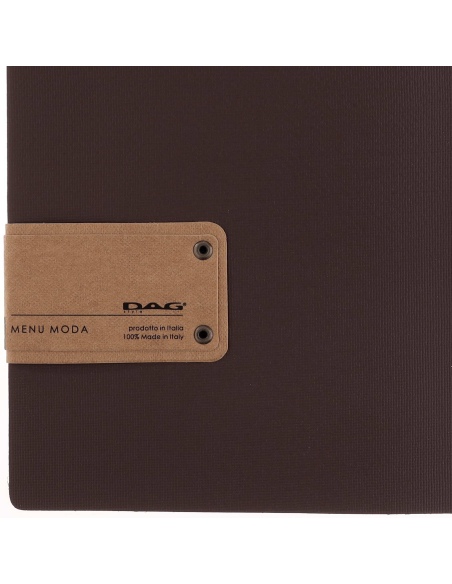 Porta Menu A5 (16,5x23,1 cm) etichetta PATCH "menu" 2 buste (4 facciate) elastico rosso JUTA MARRONE