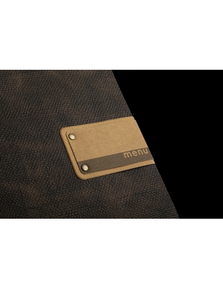 Porta Menu QUADRATO (23x23,1 cm) etichetta PATCH "menu" 2 buste (4 facciate) elastico rosso JUTA MARRONE