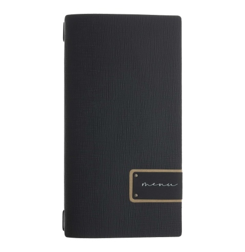 Porta Menu A4 SLIM (17,4x31,8 cm) etichetta PATCH "menu" solo elastico nero CHEF NERO