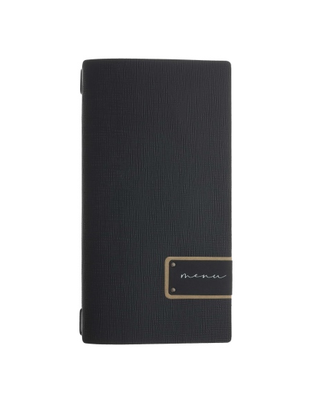 Porta Menu A4 SLIM (17,4x31,8 cm) etichetta PATCH "menu" solo elastico nero CHEF NERO