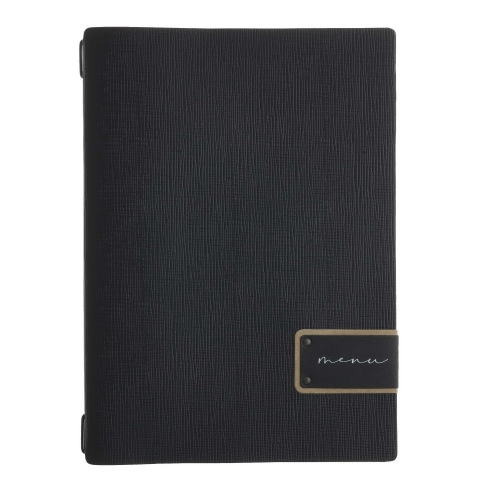 Porta Menu A4 (23,2x31,8 cm) etichetta PATCH "menu" solo elastico nero CHEF NERO