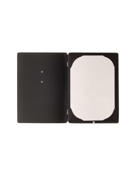 Porta Menu A5 (16,5x23,1 cm) etichetta METAL "menu" 2 buste (4 facciate) elastico rosso JUTA NERO