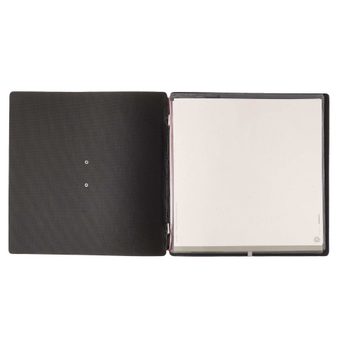 Porta Menu QUADRATO (23x23,1 cm) etichetta METAL "menu" 2 buste (4 facciate) elastico rosso JUTA NERO