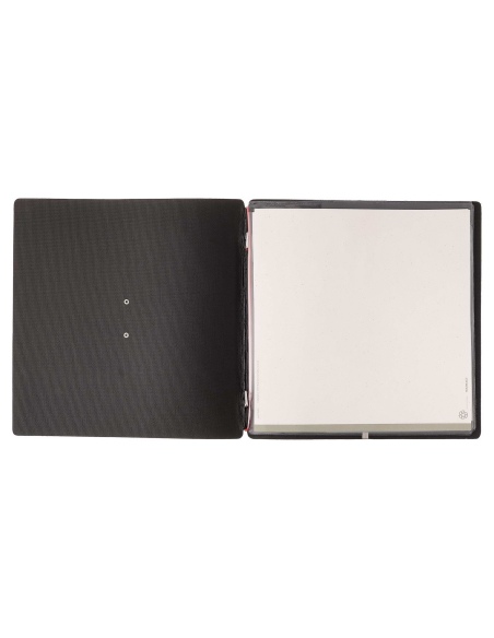 Porta Menu QUADRATO (23x23,1 cm) etichetta METAL "menu" 2 buste (4 facciate) elastico rosso JUTA NERO