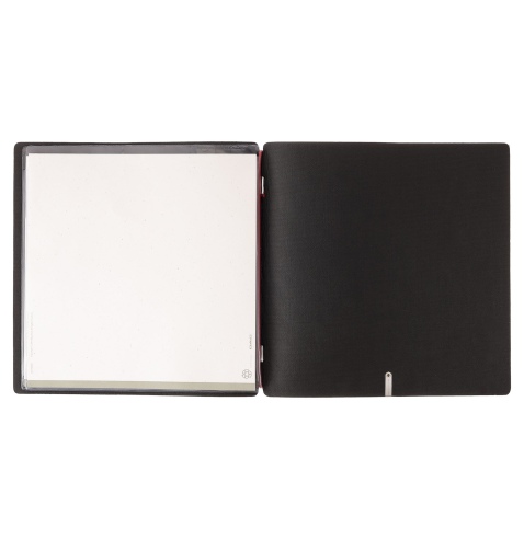 Porta Menu QUADRATO (23x23,1 cm) etichetta METAL "menu" 2 buste (4 facciate) elastico rosso JUTA NERO