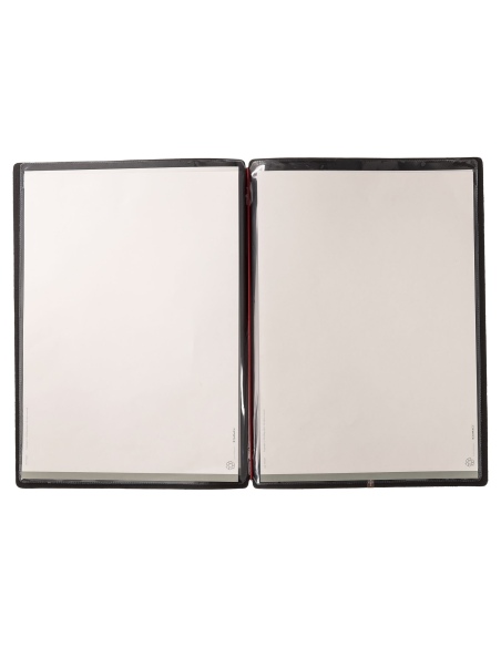 Porta Menu A4 (23,2x31,8 cm) etichetta METAL "personalizzata" (minimo 18 pezzi) 2 buste (4 facciate) elastico rosso JUTA NERO