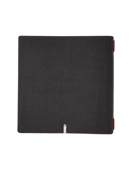 Porta Menu QUADRATO (23x23,1 cm) etichetta METAL "personalizzata" (minimo 18 pezzi) 2 buste (4 facciate) elastico rosso JUTA NER