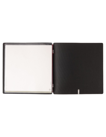 Porta Menu QUADRATO (23x23,1 cm) etichetta METAL "personalizzata" (minimo 18 pezzi) 2 buste (4 facciate) elastico rosso JUTA NER