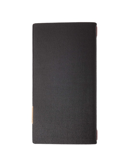 Porta Menu A4 SLIM (17,4x31,8 cm) etichetta PATCH "personalizzata" (minimo 18 pezzi) 2 buste (4 facciate) elastico rosso JUTA NE