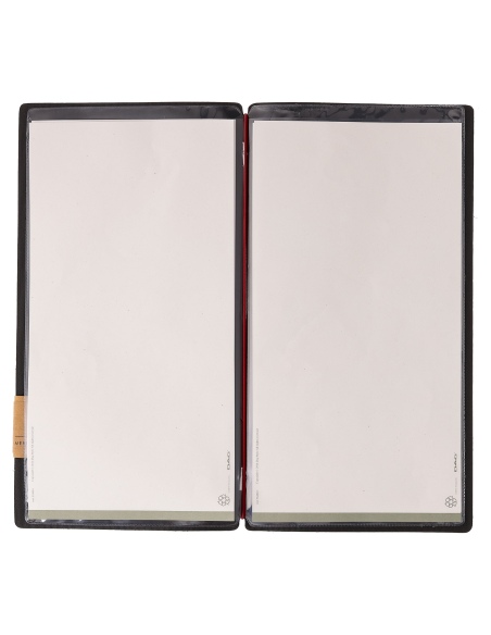 Porta Menu A4 SLIM (17,4x31,8 cm) etichetta PATCH "personalizzata" (minimo 18 pezzi) 2 buste (4 facciate) elastico rosso JUTA NE
