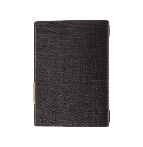 Porta Menu A5 (16,5x23,1 cm) etichetta PATCH "menu" 2 buste (4 facciate) elastico rosso JUTA NERO
