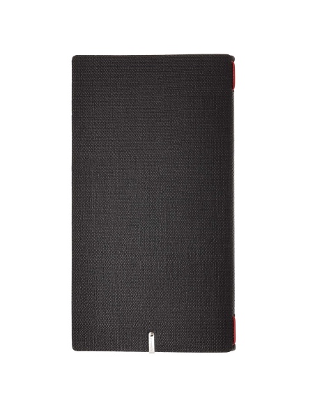 Porta Menu A4 SLIM (17,4x31,8 cm) etichetta METAL "menu" solo elastico rosso JUTA NERO