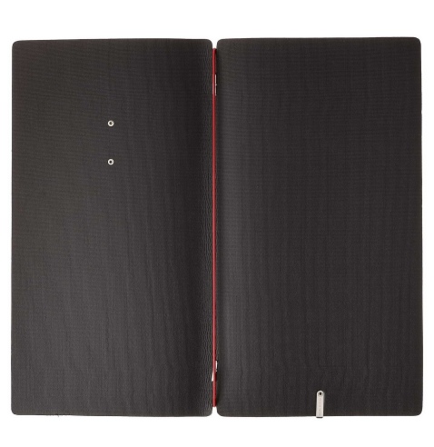 Porta Menu A4 SLIM (17,4x31,8 cm) etichetta METAL "menu" solo elastico rosso JUTA NERO