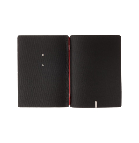 Porta Menu A5 (16,5x23,1 cm) etichetta METAL "menu" solo elastico rosso JUTA NERO