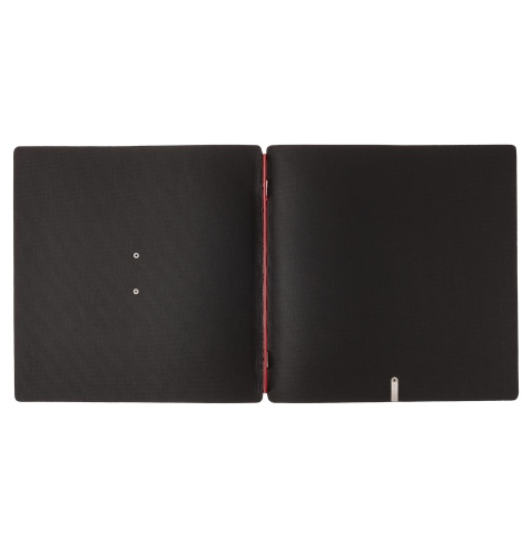 Porta Menu QUADRATO (23x23,1 cm) etichetta METAL "menu" solo elastico rosso JUTA NERO
