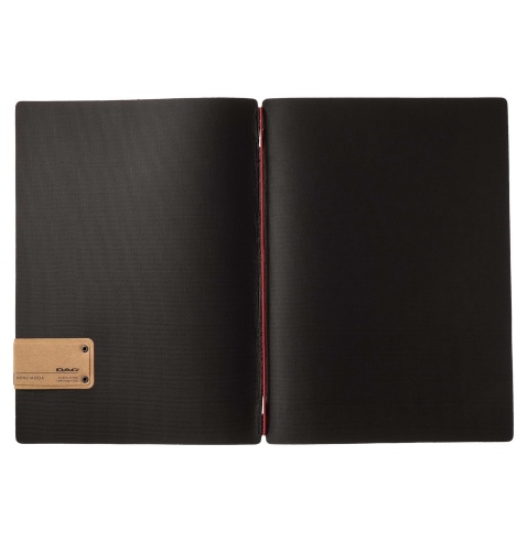 Porta Menu A4 (23,2x31,8 cm) etichetta PATCH "personalizzata" (minimo 18 pezzi) solo elastico rosso JUTA NERO