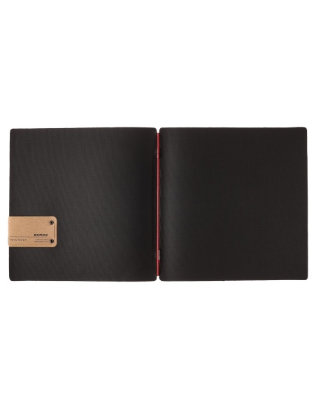 Porta Menu QUADRATO (23x23,1 cm) etichetta PATCH "menu" solo elastico rosso JUTA NERO