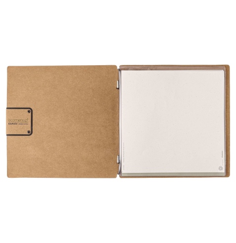 Porta Menu QUADRATO (23x23,1 cm) etichetta PATCH "menu" 2 buste (4 facciate) elastico nero ECOMENU NATURALE sp. 0.6