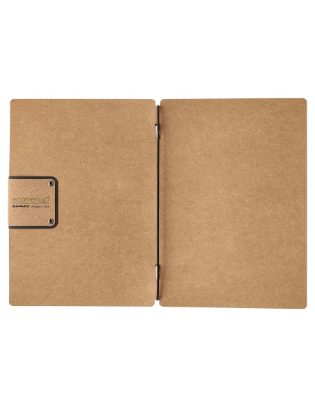 Porta Menu A5 (16,5x23,1 cm) etichetta PATCH "personalizzata" (minimo 18 pezzi) solo elastico nero ECOMENU NATURALE sp. 0.6