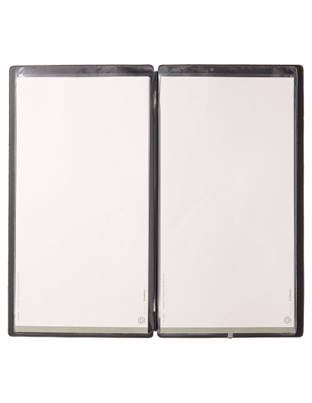 Porta Menu A4 SLIM (17,4x31,8 cm) etichetta METAL "menu" 2 buste (4 facciate) elastico nero CHEF NERO
