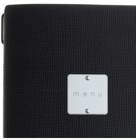 Porta Menu A4 SLIM (17,4x31,8 cm) etichetta METAL "menu" 2 buste (4 facciate) elastico nero CHEF NERO