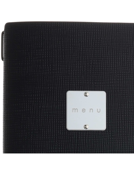 Porta Menu A4 SLIM (17,4x31,8 cm) etichetta METAL "menu" 2 buste (4 facciate) elastico nero CHEF NERO