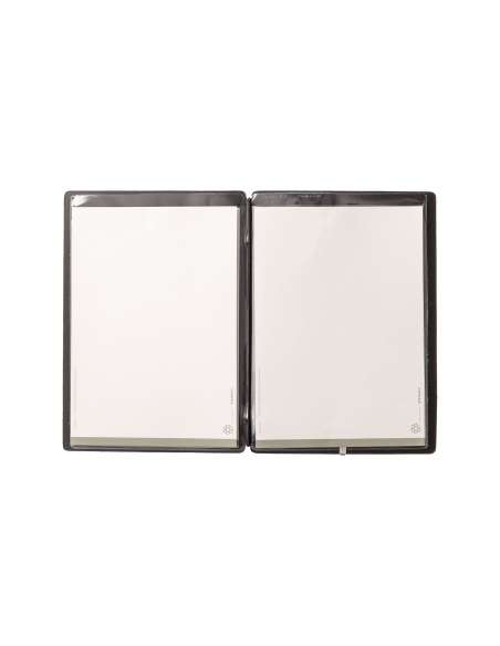 Porta Menu A5 (16,5x23,1 cm) etichetta METAL "menu" 2 buste (4 facciate) elastico nero CHEF NERO