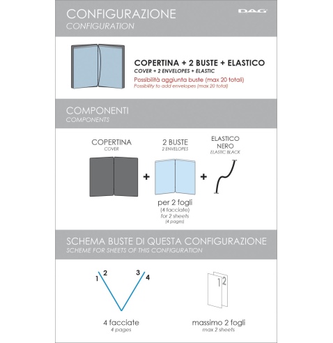 Porta Menu A4 SLIM (17,4x31,8 cm) etichetta METAL "personalizzata" (minimo 18 pezzi) 2 buste (4 facciate) elastico nero CHEF NER