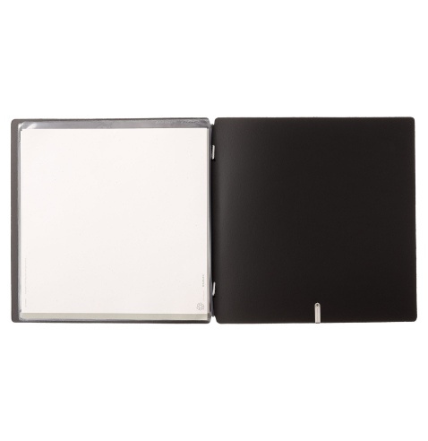 Porta Menu QUADRATO (23x23,1 cm) etichetta METAL "personalizzata" (minimo 18 pezzi) 2 buste (4 facciate) elastico nero CHEF NERO