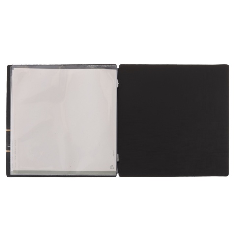 Porta Menu QUADRATO (23x23,1 cm) etichetta PATCH "personalizzata" (minimo 18 pezzi) 2 buste (4 facciate) elastico nero CHEF NERO