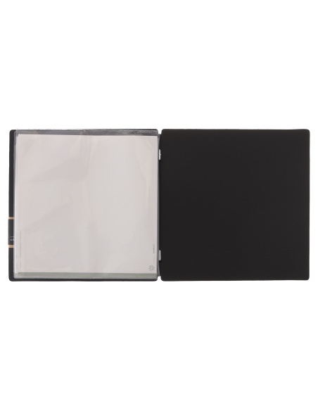 Porta Menu QUADRATO (23x23,1 cm) etichetta PATCH "personalizzata" (minimo 18 pezzi) 2 buste (4 facciate) elastico nero CHEF NERO