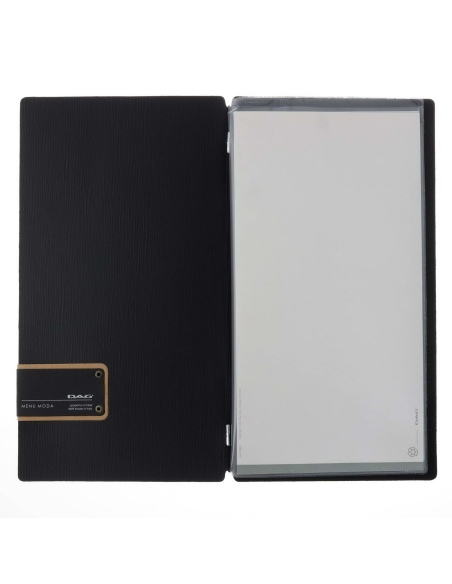 Porta Menu A4 SLIM (17,4x31,8 cm) etichetta PATCH "menu" 2 buste (4 facciate) elastico nero CHEF NERO