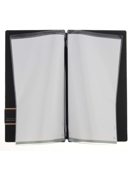 Porta Menu A4 SLIM (17,4x31,8 cm) etichetta PATCH "menu" 2 buste (4 facciate) elastico nero CHEF NERO