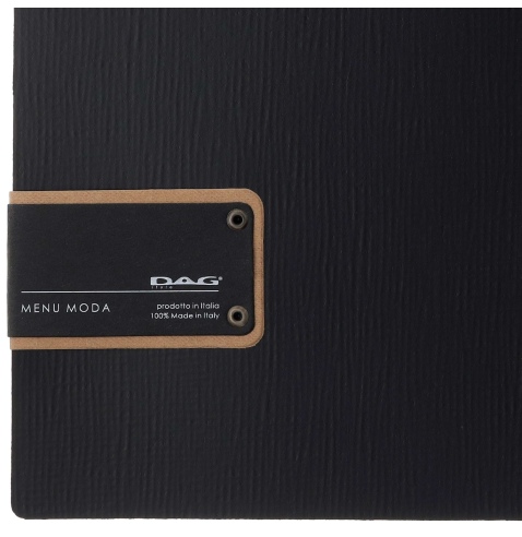 Porta Menu A4 SLIM (17,4x31,8 cm) etichetta PATCH "menu" 2 buste (4 facciate) elastico nero CHEF NERO
