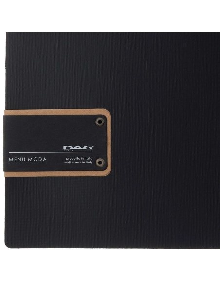 Porta Menu A4 SLIM (17,4x31,8 cm) etichetta PATCH "menu" 2 buste (4 facciate) elastico nero CHEF NERO