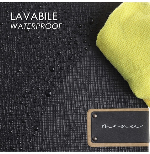 Porta Menu A4 SLIM (17,4x31,8 cm) etichetta PATCH "menu" 2 buste (4 facciate) elastico nero CHEF NERO