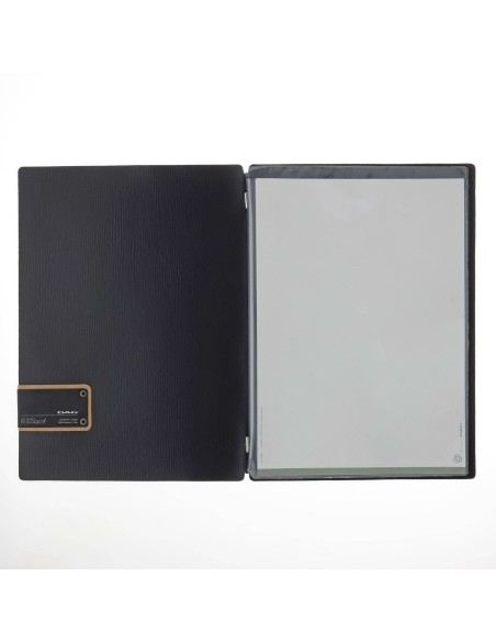 Porta Menu A4 (23,2x31,8 cm) etichetta PATCH "menu" 2 buste (4 facciate) elastico nero CHEF NERO