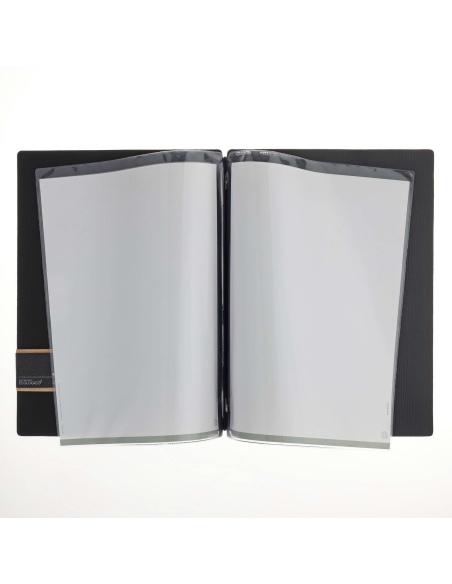 Porta Menu A4 (23,2x31,8 cm) etichetta PATCH "menu" 2 buste (4 facciate) elastico nero CHEF NERO