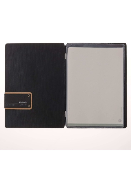 Porta Menu A5 (16,5x23,1 cm) etichetta PATCH "menu" 2 buste (4 facciate) elastico nero CHEF NERO