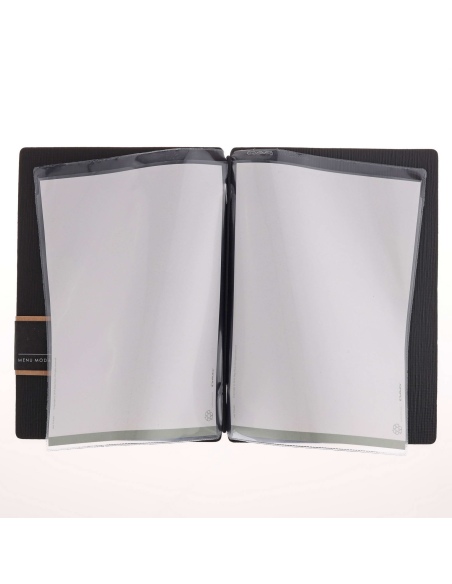 Porta Menu A5 (16,5x23,1 cm) etichetta PATCH "menu" 2 buste (4 facciate) elastico nero CHEF NERO