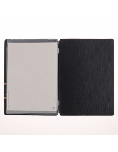 Porta Menu A5 (16,5x23,1 cm) etichetta PATCH "menu" 2 buste (4 facciate) elastico nero CHEF NERO
