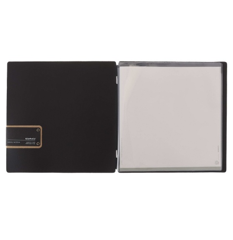 Porta Menu QUADRATO (23x23,1 cm) etichetta PATCH "menu" 2 buste (4 facciate) elastico nero CHEF NERO